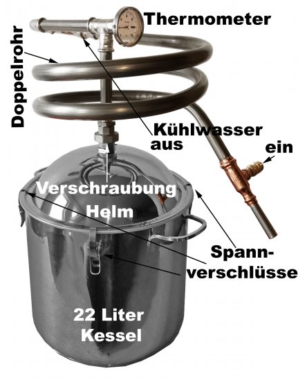 DESTILLIERMEISTER-P22-ECO - 22 Liter Potstill/Whiskydestille aus Edelstahl - zum Schließen ins Bild klicken